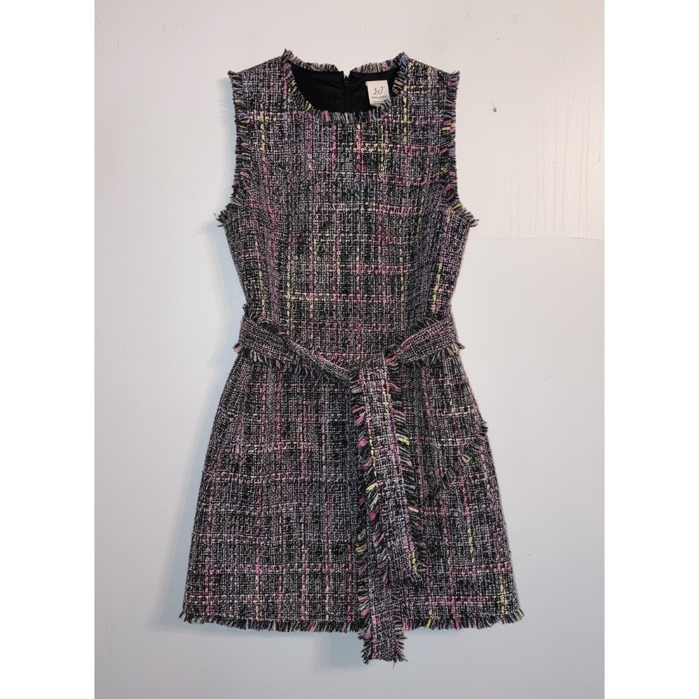 Cinq à Sept Rochelle Tweed Minidress Womens 8 Multicolor Belted Fringe - Picture 9 of 9